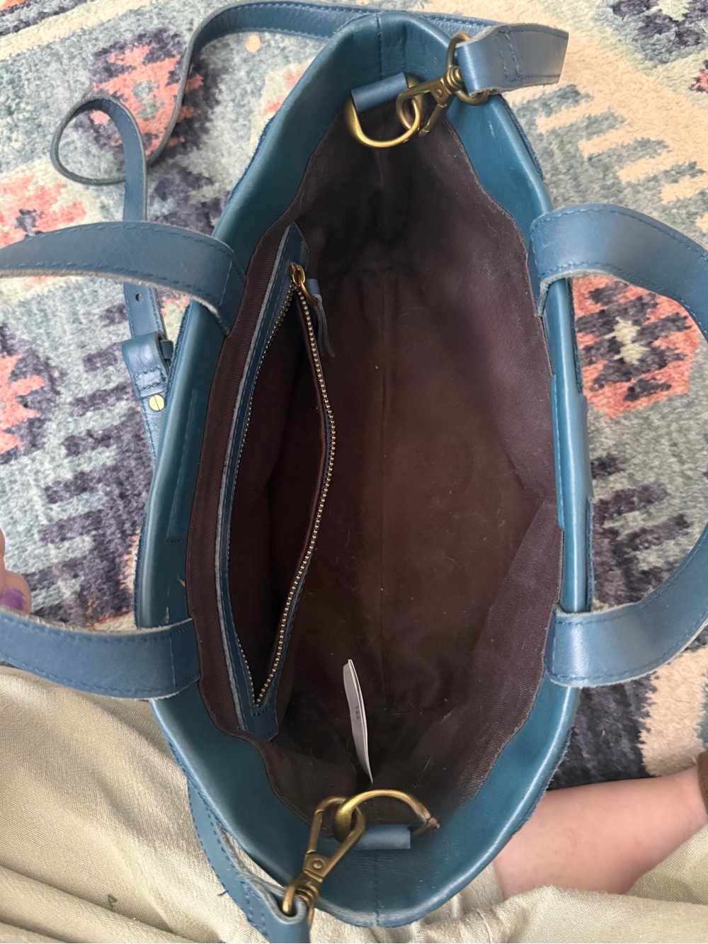 Madewell Woven Panel Leather Tote Bag in Teal - Picture 3 of 3